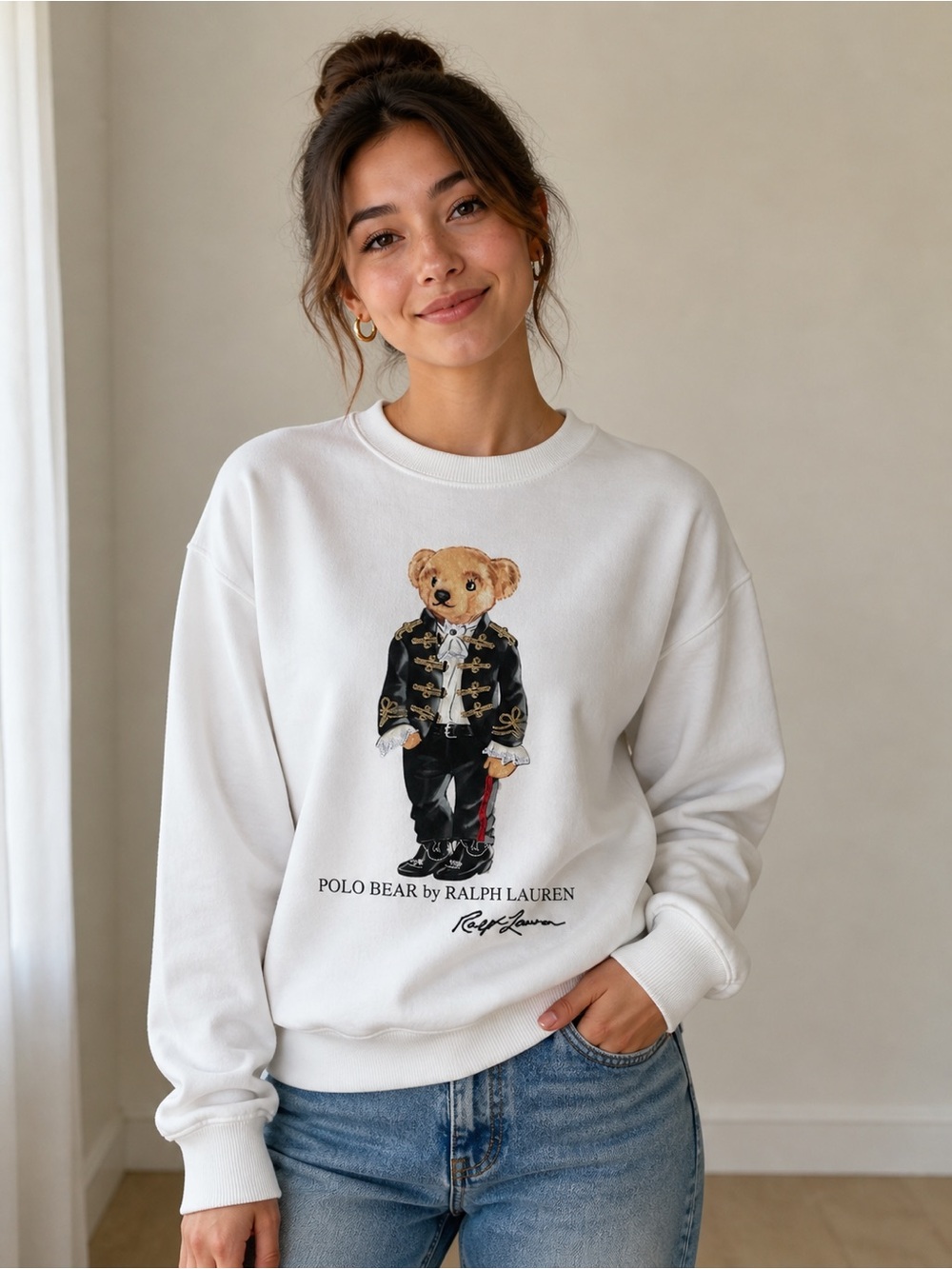 Ralph Lauren White Polo Bear Crewneck Sweatshirt